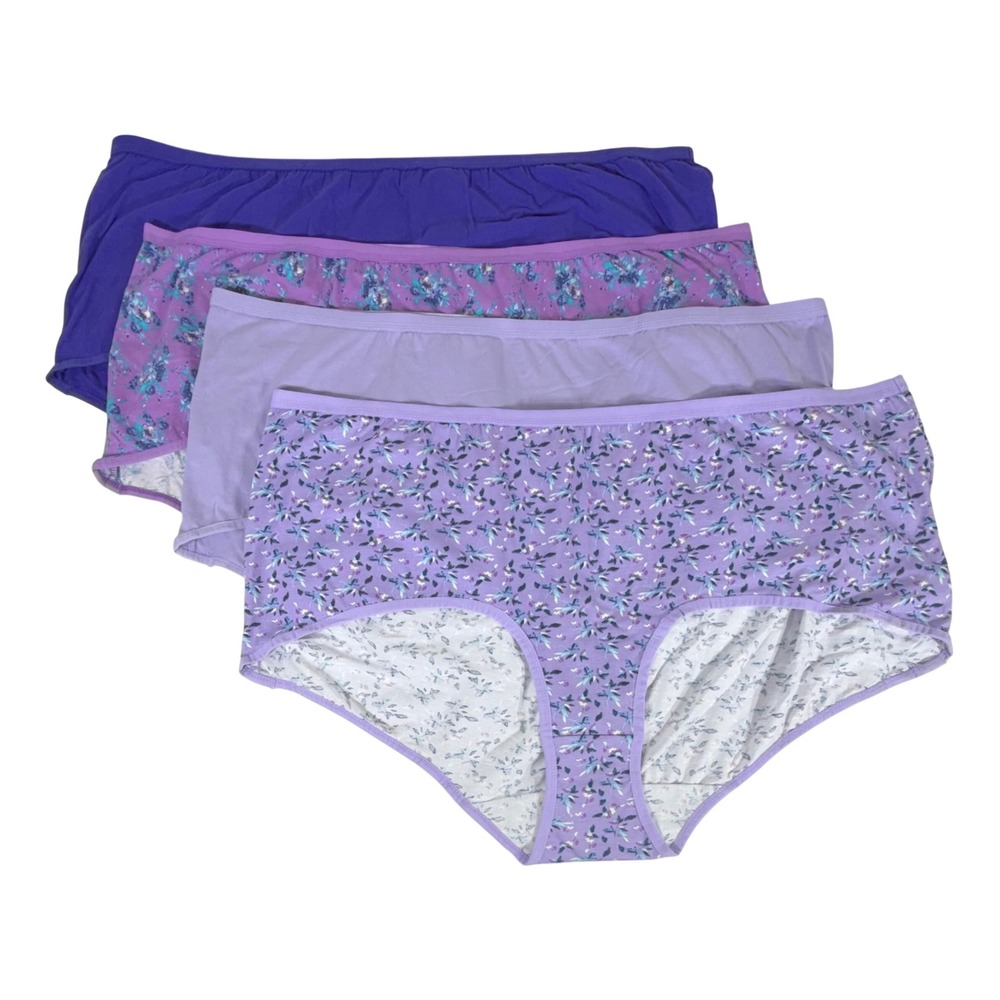 Comfort Choice Panties Plus Size 16 Purple Floral Cotton Spandex Briefs Lot of 4